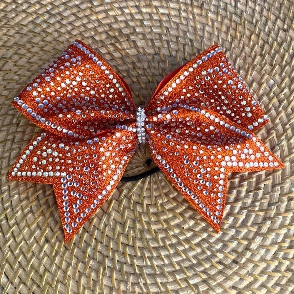 Girl’s Set of 4 Black, White, Orange and Pink Sequined Cheerleading Bows
